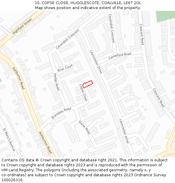 10, COPSE CLOSE, HUGGLESCOTE, COALVILLE, LE67 2GL: Location map and indicative extent of plot
