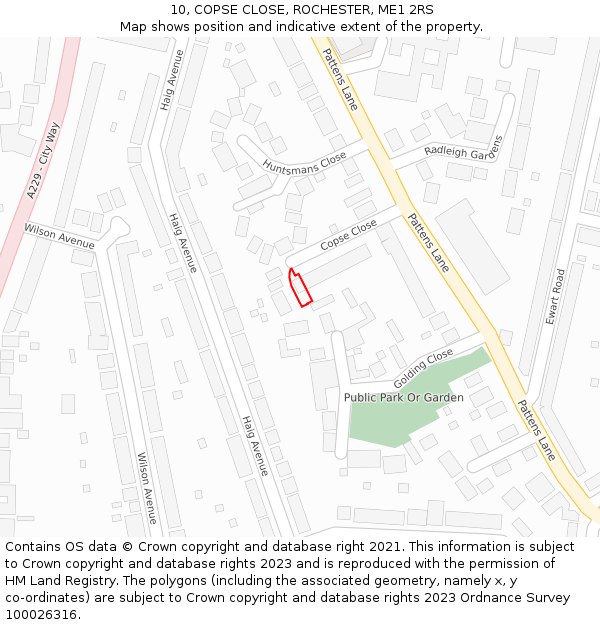 10, COPSE CLOSE, ROCHESTER, ME1 2RS: Location map and indicative extent of plot