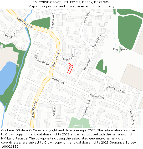 10, COPSE GROVE, LITTLEOVER, DERBY, DE23 3WW: Location map and indicative extent of plot