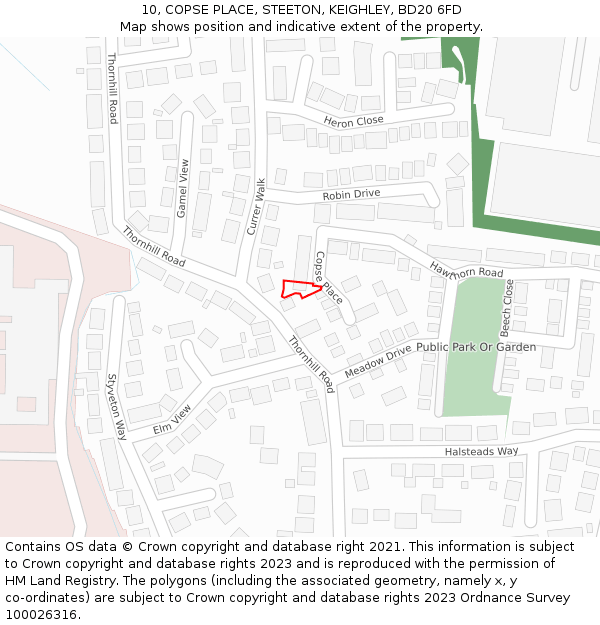 10, COPSE PLACE, STEETON, KEIGHLEY, BD20 6FD: Location map and indicative extent of plot