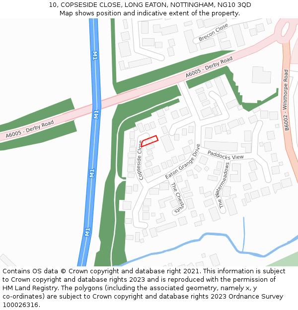 10, COPSESIDE CLOSE, LONG EATON, NOTTINGHAM, NG10 3QD: Location map and indicative extent of plot