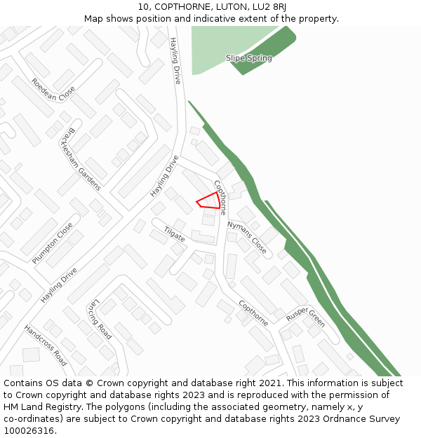 10, COPTHORNE, LUTON, LU2 8RJ: Location map and indicative extent of plot