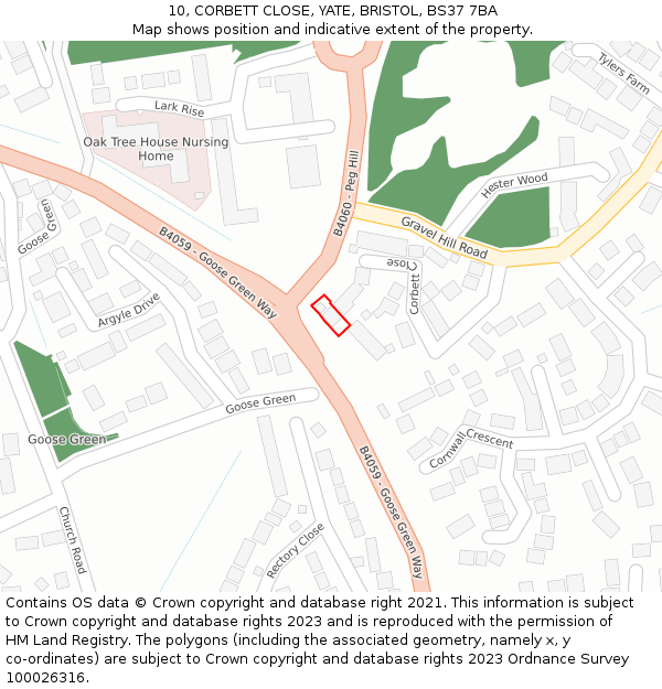 10, CORBETT CLOSE, YATE, BRISTOL, BS37 7BA: Location map and indicative extent of plot