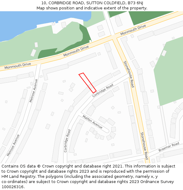 10, CORBRIDGE ROAD, SUTTON COLDFIELD, B73 6NJ: Location map and indicative extent of plot