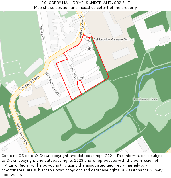 10, CORBY HALL DRIVE, SUNDERLAND, SR2 7HZ: Location map and indicative extent of plot