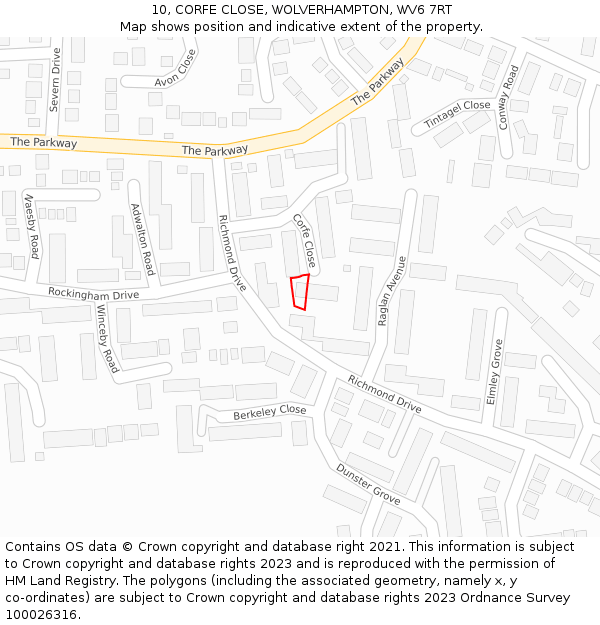 10, CORFE CLOSE, WOLVERHAMPTON, WV6 7RT: Location map and indicative extent of plot