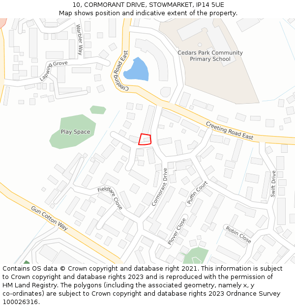 10, CORMORANT DRIVE, STOWMARKET, IP14 5UE: Location map and indicative extent of plot