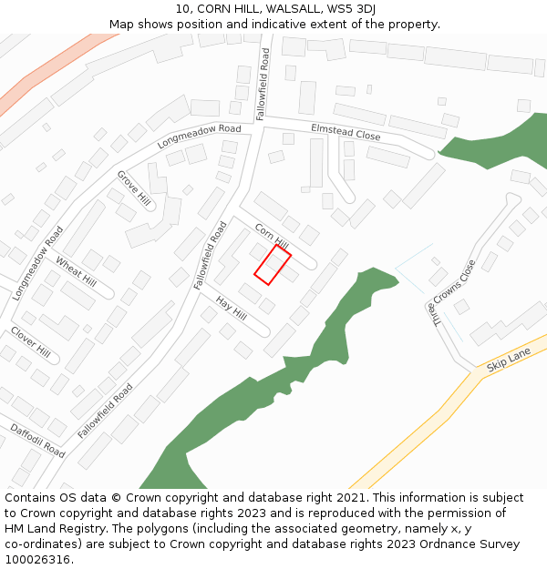 10, CORN HILL, WALSALL, WS5 3DJ: Location map and indicative extent of plot