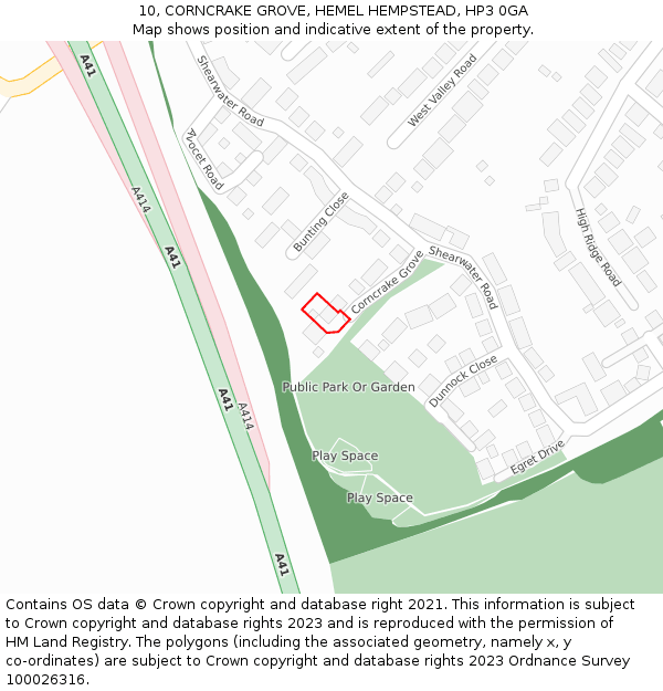 10, CORNCRAKE GROVE, HEMEL HEMPSTEAD, HP3 0GA: Location map and indicative extent of plot