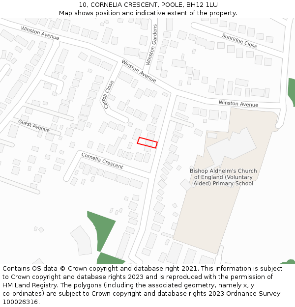 10, CORNELIA CRESCENT, POOLE, BH12 1LU: Location map and indicative extent of plot