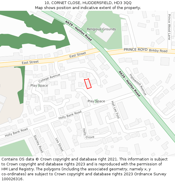 10, CORNET CLOSE, HUDDERSFIELD, HD3 3QQ: Location map and indicative extent of plot