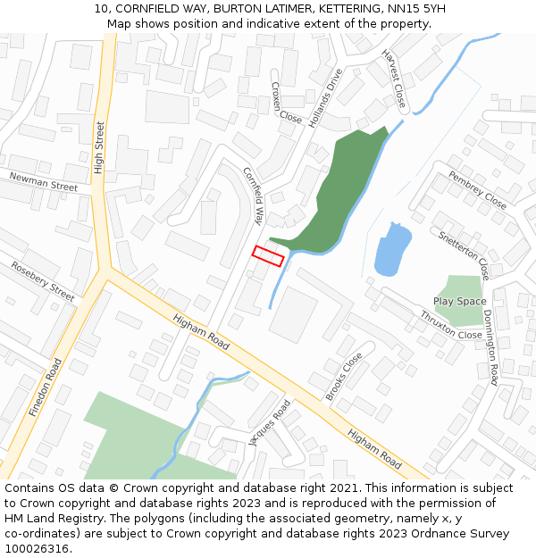 10, CORNFIELD WAY, BURTON LATIMER, KETTERING, NN15 5YH: Location map and indicative extent of plot
