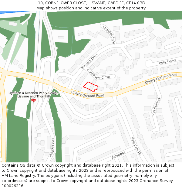 10, CORNFLOWER CLOSE, LISVANE, CARDIFF, CF14 0BD: Location map and indicative extent of plot