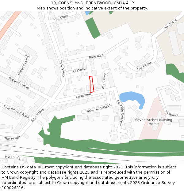 10, CORNSLAND, BRENTWOOD, CM14 4HP: Location map and indicative extent of plot