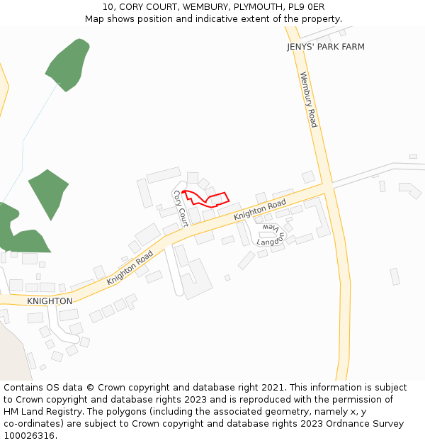 10, CORY COURT, WEMBURY, PLYMOUTH, PL9 0ER: Location map and indicative extent of plot