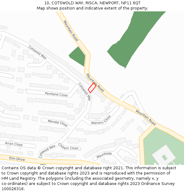 10, COTSWOLD WAY, RISCA, NEWPORT, NP11 6QT: Location map and indicative extent of plot