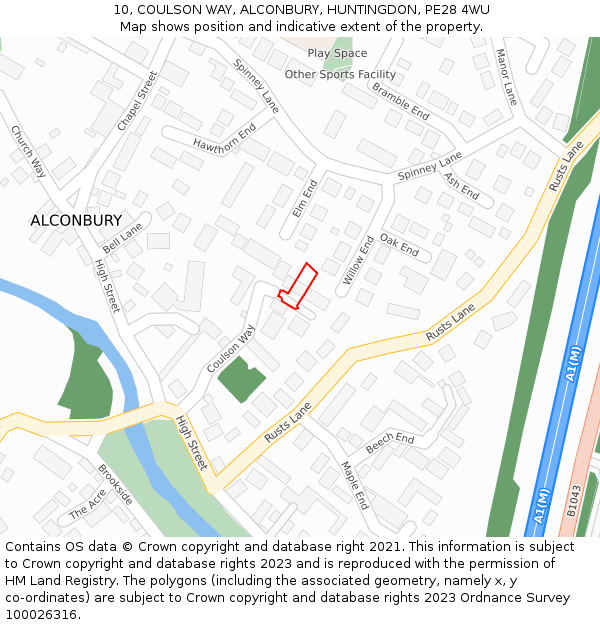 10, COULSON WAY, ALCONBURY, HUNTINGDON, PE28 4WU: Location map and indicative extent of plot