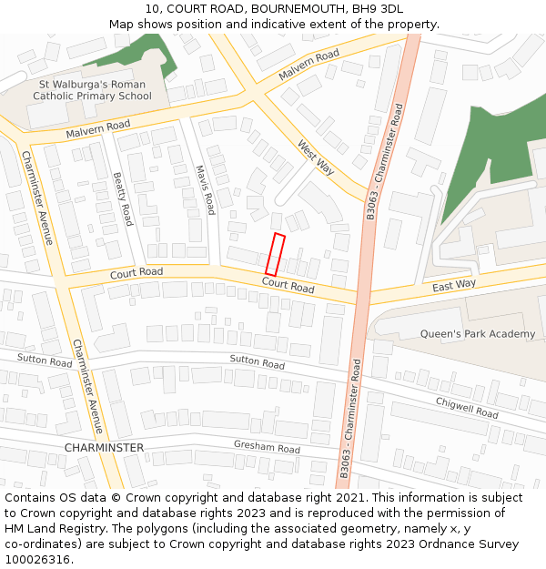 10, COURT ROAD, BOURNEMOUTH, BH9 3DL: Location map and indicative extent of plot