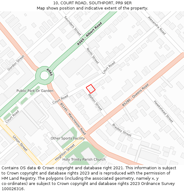 10, COURT ROAD, SOUTHPORT, PR9 9ER: Location map and indicative extent of plot