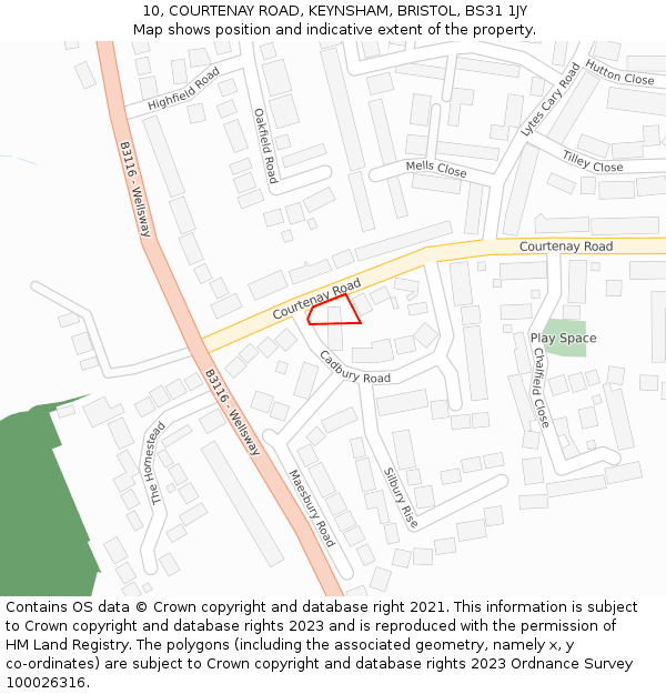 10, COURTENAY ROAD, KEYNSHAM, BRISTOL, BS31 1JY: Location map and indicative extent of plot