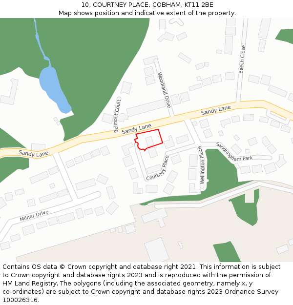 10, COURTNEY PLACE, COBHAM, KT11 2BE: Location map and indicative extent of plot