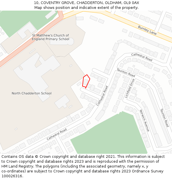 10, COVENTRY GROVE, CHADDERTON, OLDHAM, OL9 0AX: Location map and indicative extent of plot