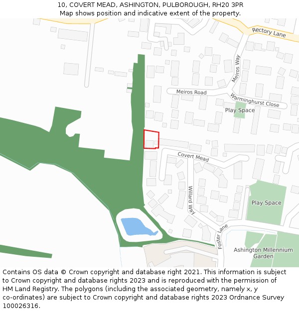 10, COVERT MEAD, ASHINGTON, PULBOROUGH, RH20 3PR: Location map and indicative extent of plot