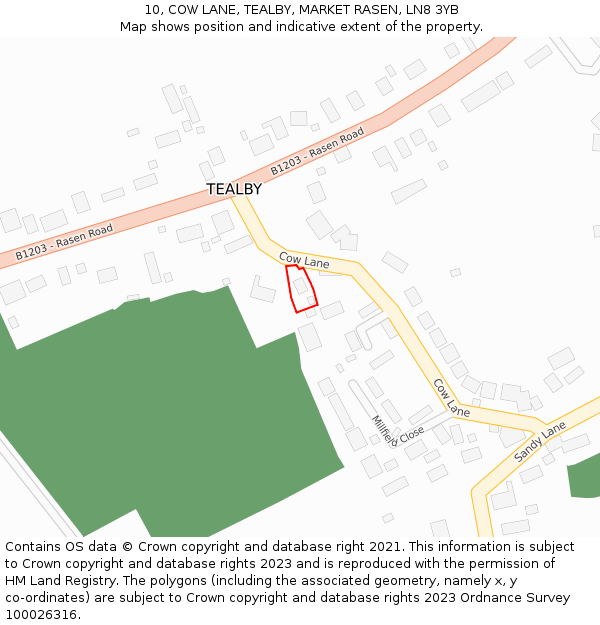 10, COW LANE, TEALBY, MARKET RASEN, LN8 3YB: Location map and indicative extent of plot