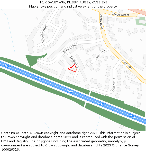 10, COWLEY WAY, KILSBY, RUGBY, CV23 8XB: Location map and indicative extent of plot