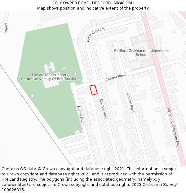 10, COWPER ROAD, BEDFORD, MK40 2AU: Location map and indicative extent of plot