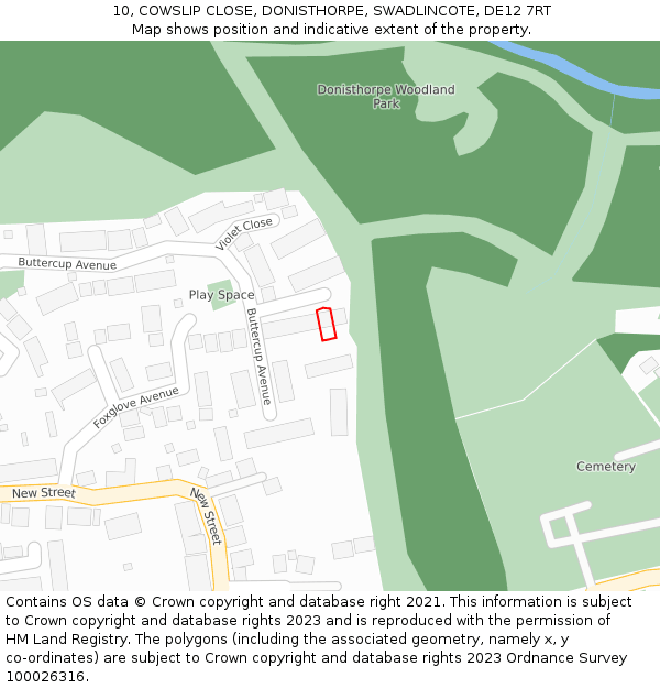 10, COWSLIP CLOSE, DONISTHORPE, SWADLINCOTE, DE12 7RT: Location map and indicative extent of plot