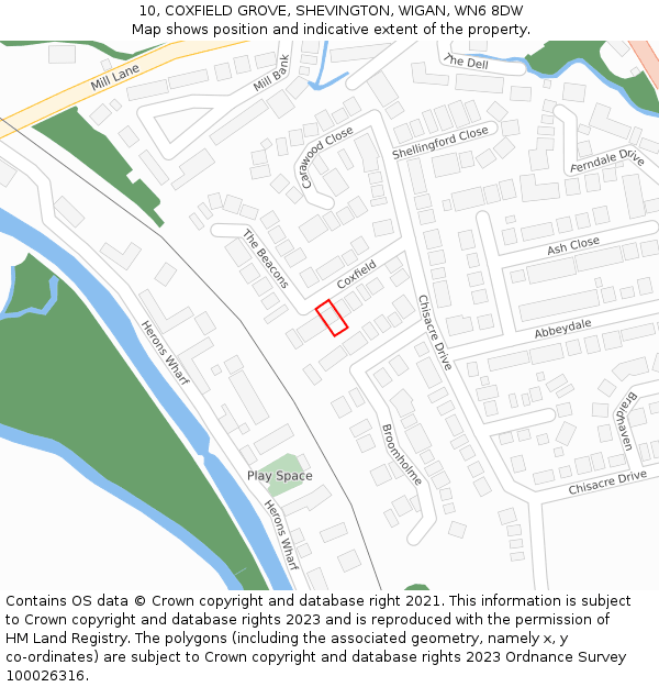 10, COXFIELD GROVE, SHEVINGTON, WIGAN, WN6 8DW: Location map and indicative extent of plot