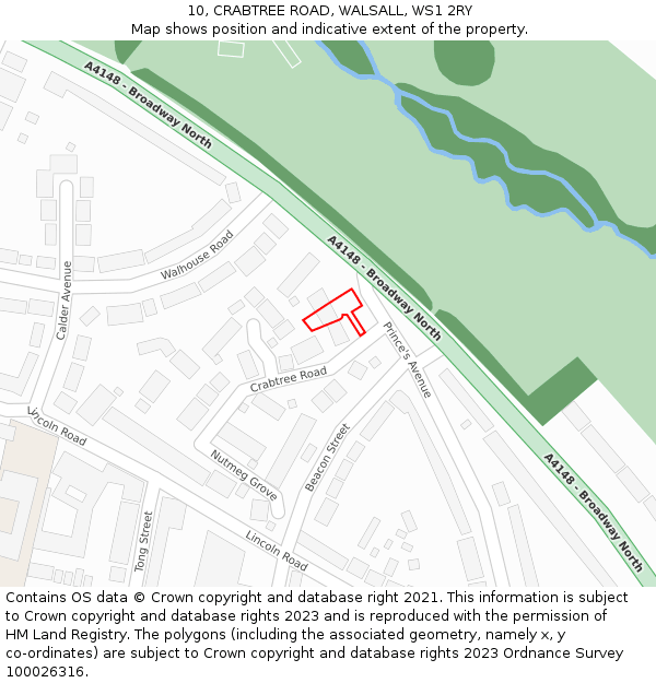 10, CRABTREE ROAD, WALSALL, WS1 2RY: Location map and indicative extent of plot