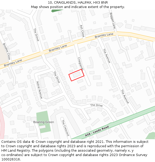 10, CRAIGLANDS, HALIFAX, HX3 8NR: Location map and indicative extent of plot