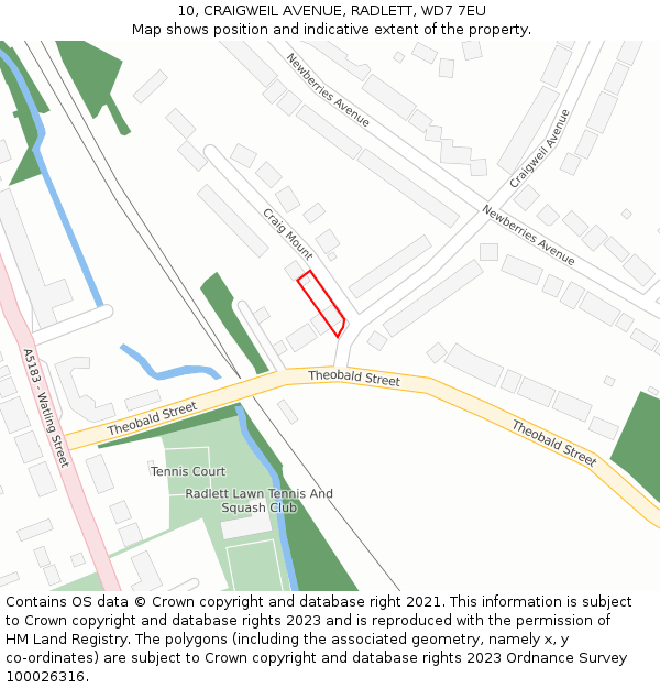 10, CRAIGWEIL AVENUE, RADLETT, WD7 7EU: Location map and indicative extent of plot