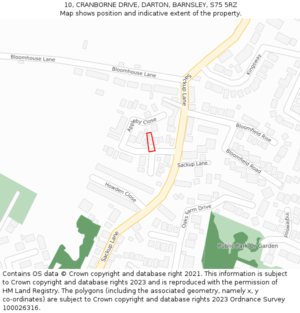 10, CRANBORNE DRIVE, DARTON, BARNSLEY, S75 5RZ: Location map and indicative extent of plot