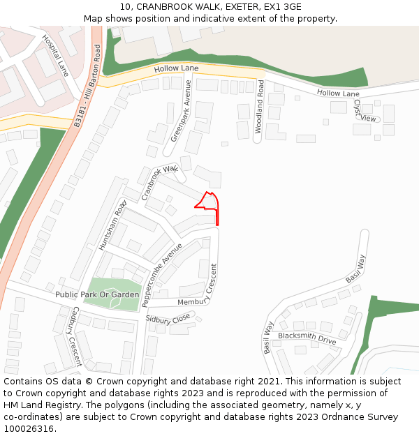 10, CRANBROOK WALK, EXETER, EX1 3GE: Location map and indicative extent of plot