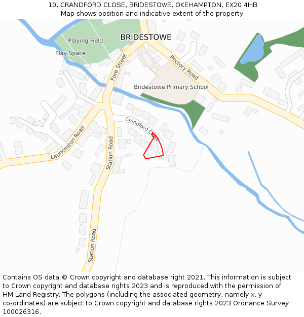 10, CRANDFORD CLOSE, BRIDESTOWE, OKEHAMPTON, EX20 4HB: Location map and indicative extent of plot