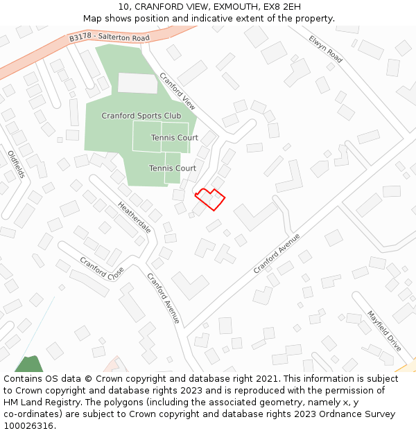 10, CRANFORD VIEW, EXMOUTH, EX8 2EH: Location map and indicative extent of plot