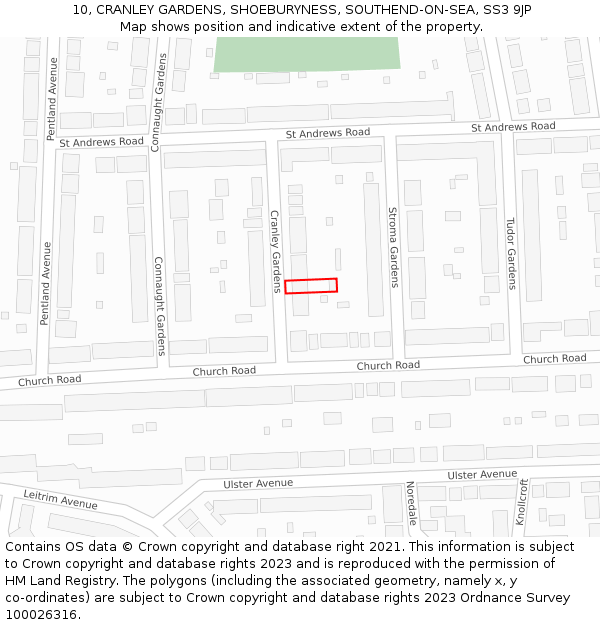 10, CRANLEY GARDENS, SHOEBURYNESS, SOUTHEND-ON-SEA, SS3 9JP: Location map and indicative extent of plot