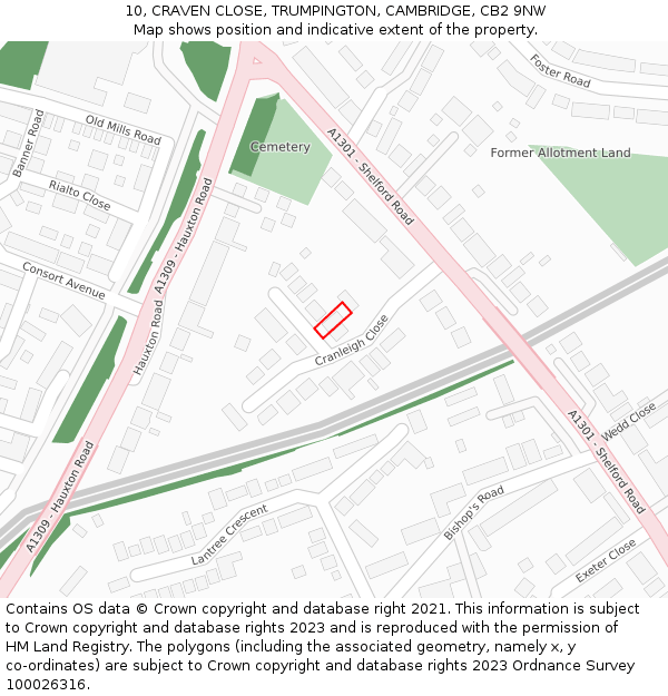 10, CRAVEN CLOSE, TRUMPINGTON, CAMBRIDGE, CB2 9NW: Location map and indicative extent of plot