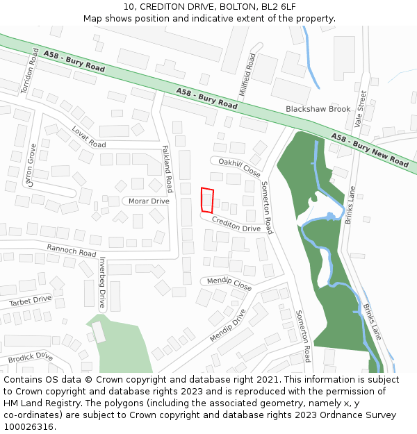 10, CREDITON DRIVE, BOLTON, BL2 6LF: Location map and indicative extent of plot