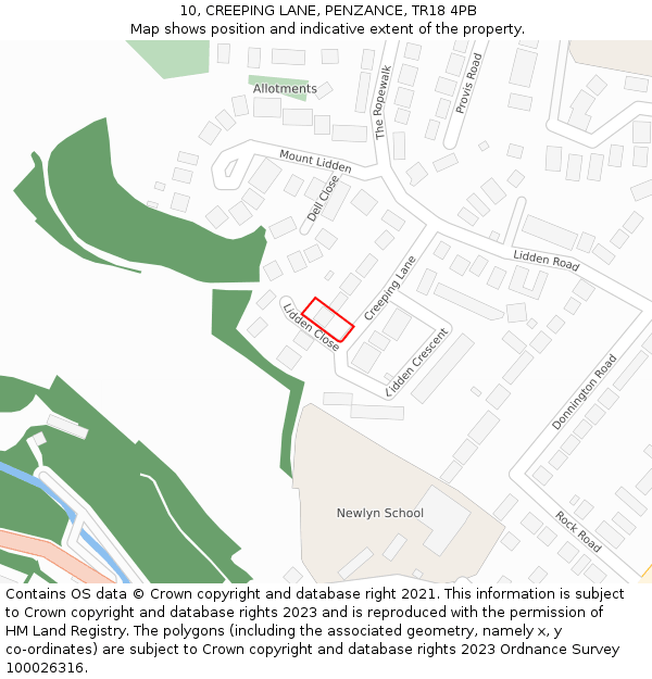 10, CREEPING LANE, PENZANCE, TR18 4PB: Location map and indicative extent of plot