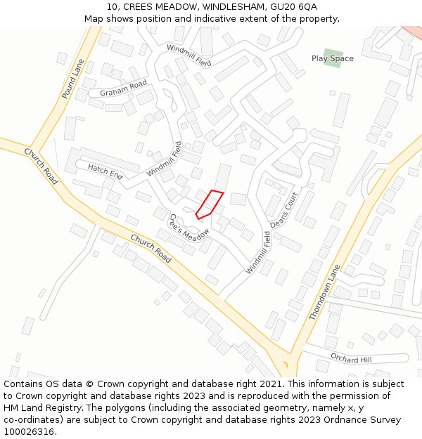 10, CREES MEADOW, WINDLESHAM, GU20 6QA: Location map and indicative extent of plot