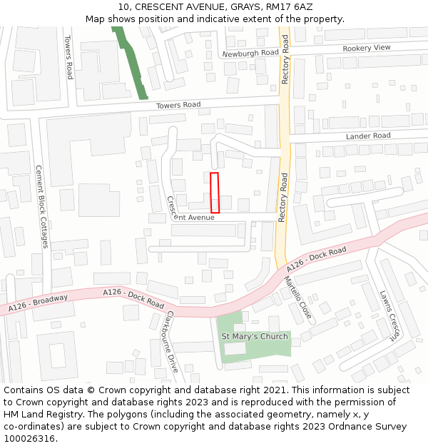 10, CRESCENT AVENUE, GRAYS, RM17 6AZ: Location map and indicative extent of plot