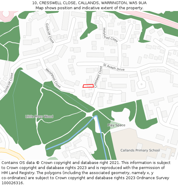 10, CRESSWELL CLOSE, CALLANDS, WARRINGTON, WA5 9UA: Location map and indicative extent of plot