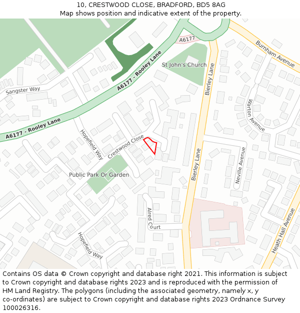 10, CRESTWOOD CLOSE, BRADFORD, BD5 8AG: Location map and indicative extent of plot