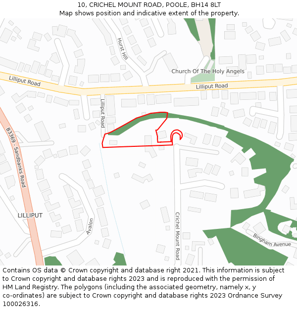 10, CRICHEL MOUNT ROAD, POOLE, BH14 8LT: Location map and indicative extent of plot