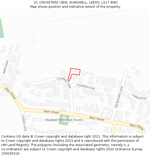 10, CRICKETERS VIEW, SHADWELL, LEEDS, LS17 8WD: Location map and indicative extent of plot