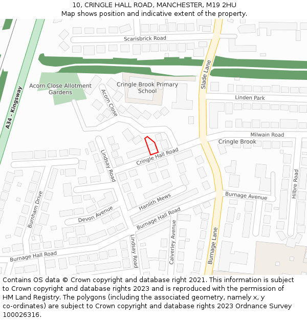 10, CRINGLE HALL ROAD, MANCHESTER, M19 2HU: Location map and indicative extent of plot